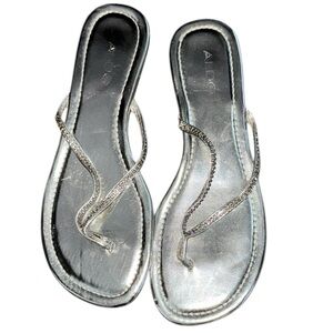 Aldo rhinestones flat silver sandals